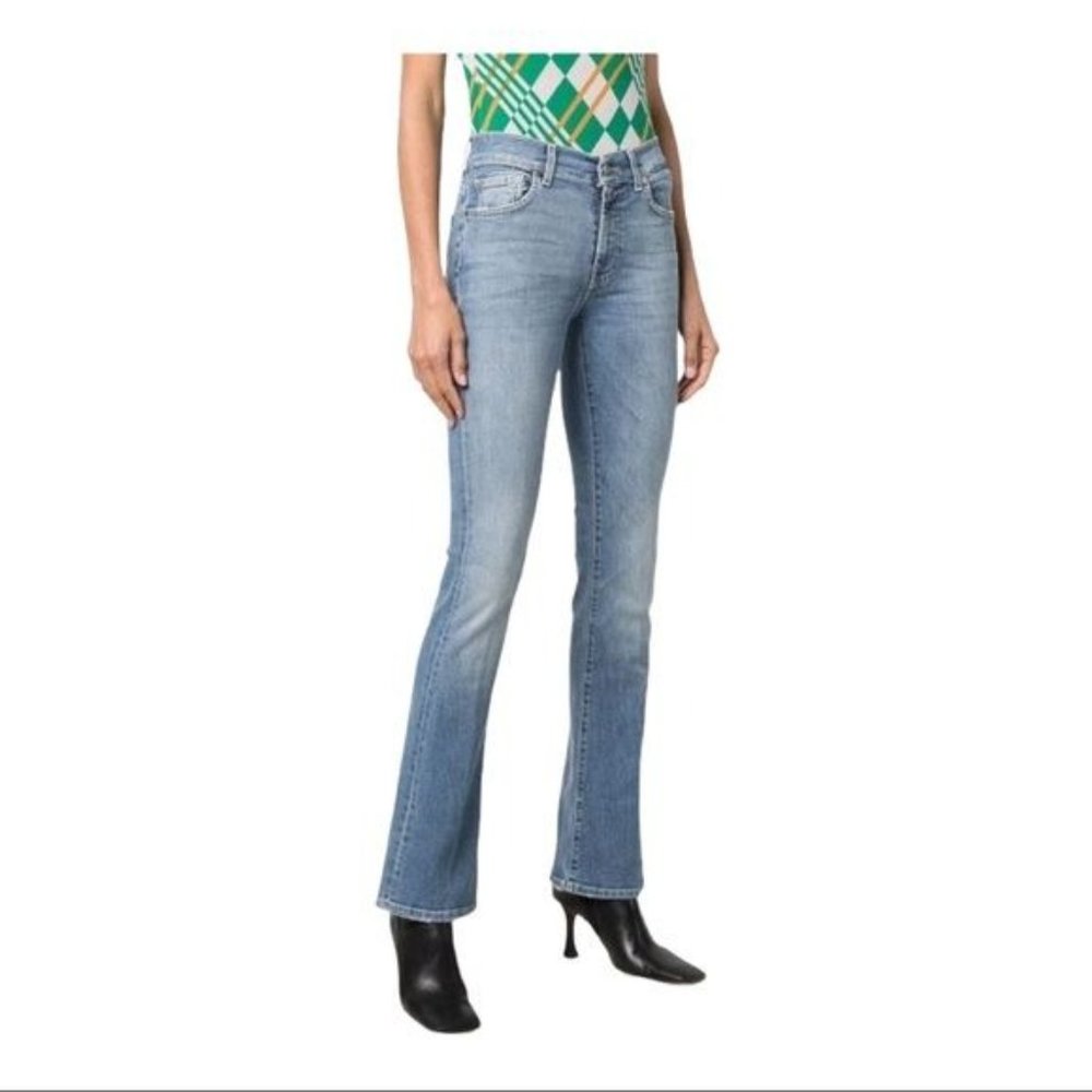 7 For All Mankind Flare Jeans Designer Denim Light Blue Wash Womens Size 28 - Picture 2 of 12